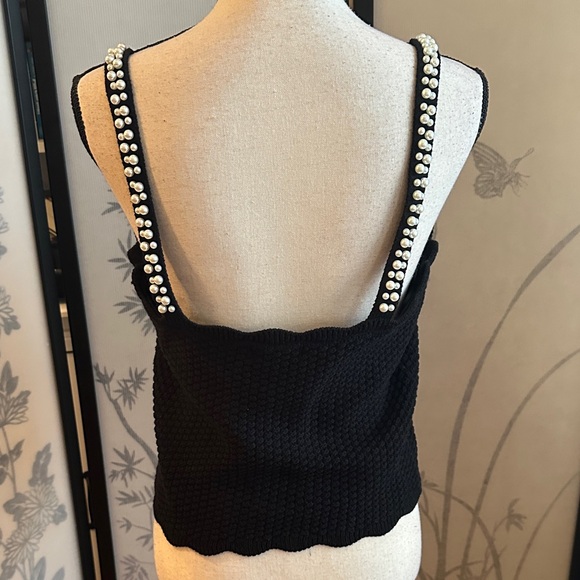 Aqua Black Scallop Knit Camisole with Pearl Straps - Picture 4 of 9